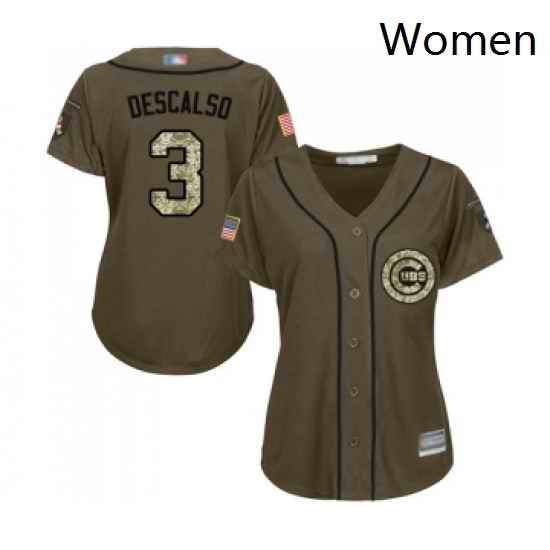 Womens Chicago Cubs 3 Daniel Descalso Authentic Green Salute to Service Baseball Jersey